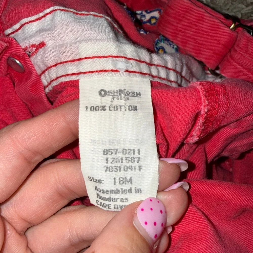 Vintage OshKosh B'gosh Overalls Kids 18M Red Embroidered Car Vestbak Twill